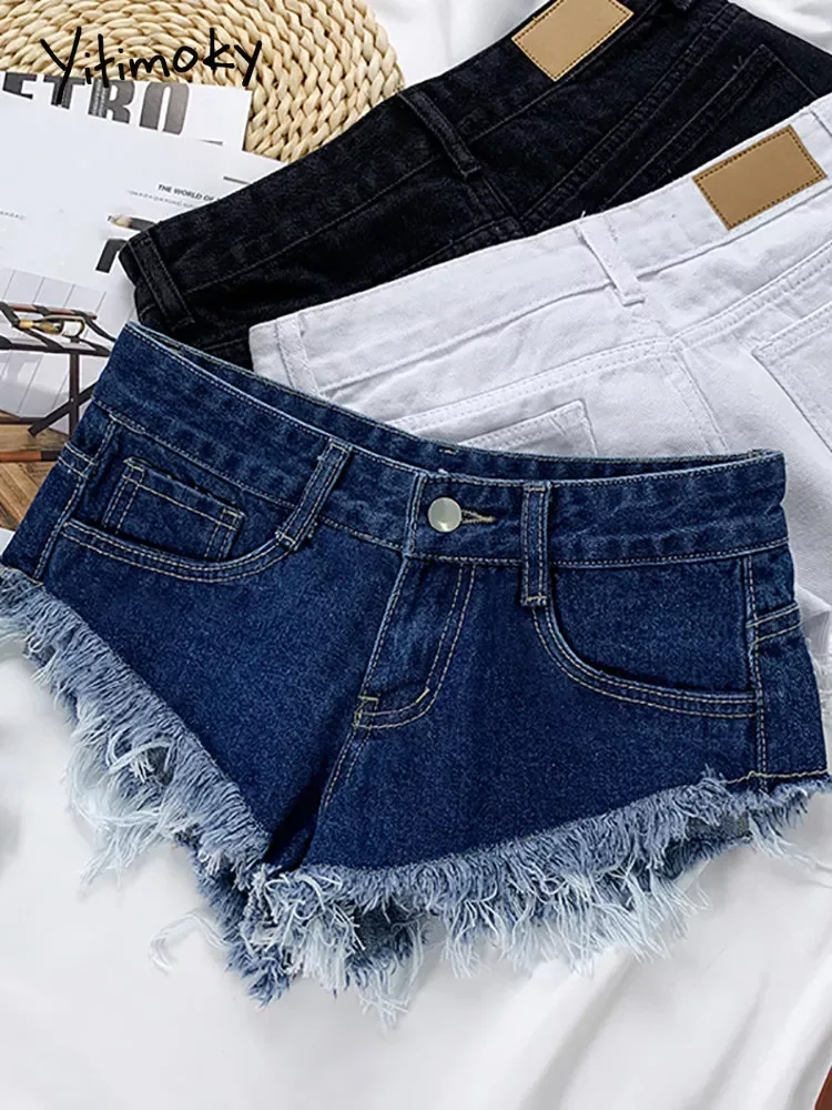 

Женские джинсовые шорты с высокой талией, широкие офисные шорты трапециевидной формы с бахромой и карманами в Корейском стиле, Новинка лета...