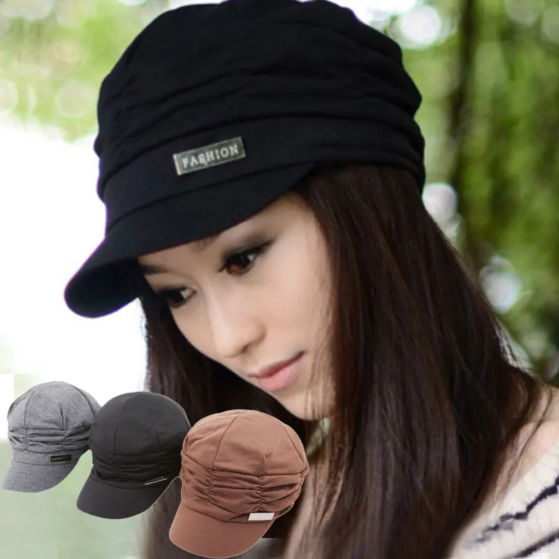 

Korean Style Autumn Women Newsboy Caps Pleated Warm Outdoors Visor Newsboy Cap Warm Outdoors Visor Skull Brown Knited Hat