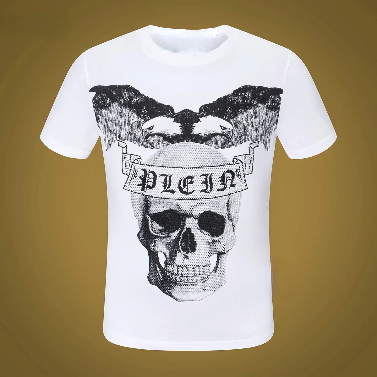

Skull short sleeve t-shirt men's summer fashion hot diamond print round neck half sleeve T-shirt