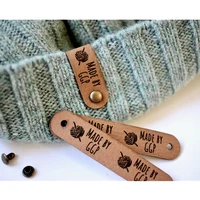 30pcs handmade tags with rivets leather labels personalized text logo for clothes knitting floding label for crochet craft items