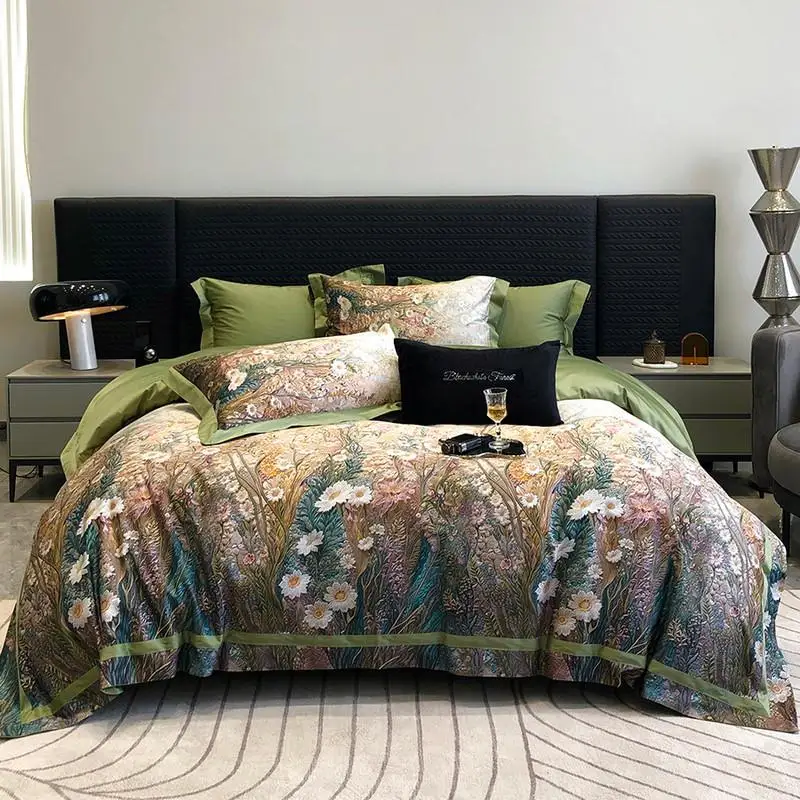 

IvaRose HOME TEXTILE Постельный комплект из хлопка 600TC, ромашка, винтажный принт, двойная королева, 4 шт.