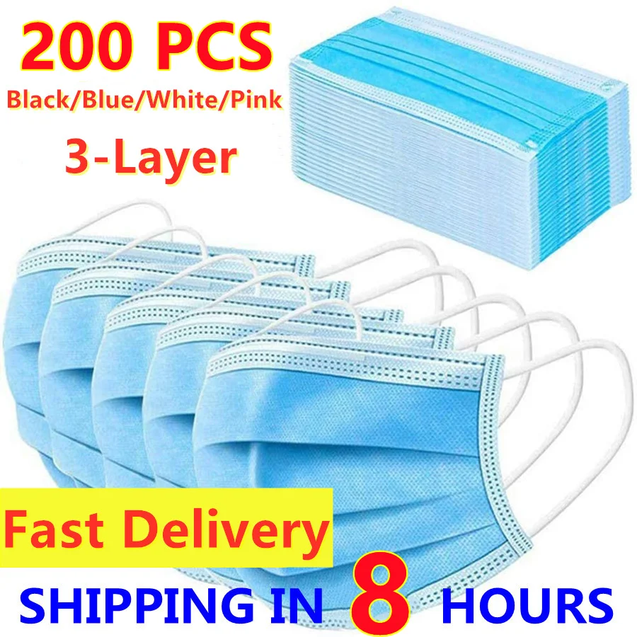 

IN STOCK! 200PCS Disposable Masks Medical Earloop Face Mouth Masks Mouth Mask Non-woven Melt Blown 3-layer Mascarilla mascarilas