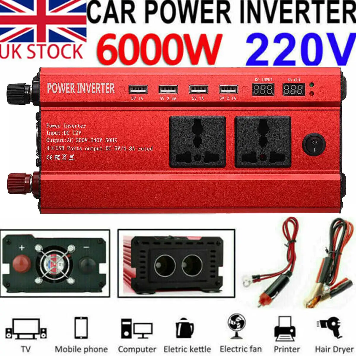 

Car Power Inverter Converter Sine Wave DC 12V to AC 220V Transformer Convert LED Dispaly Converter Car Charger Converter Adapter