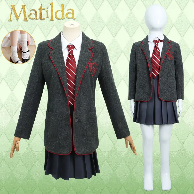 

Movie Roald Dahls Matilda the Musical Cosplay Costume School Uniform Halloween Party Clothing Sets Women Men Girls Suit Outfit