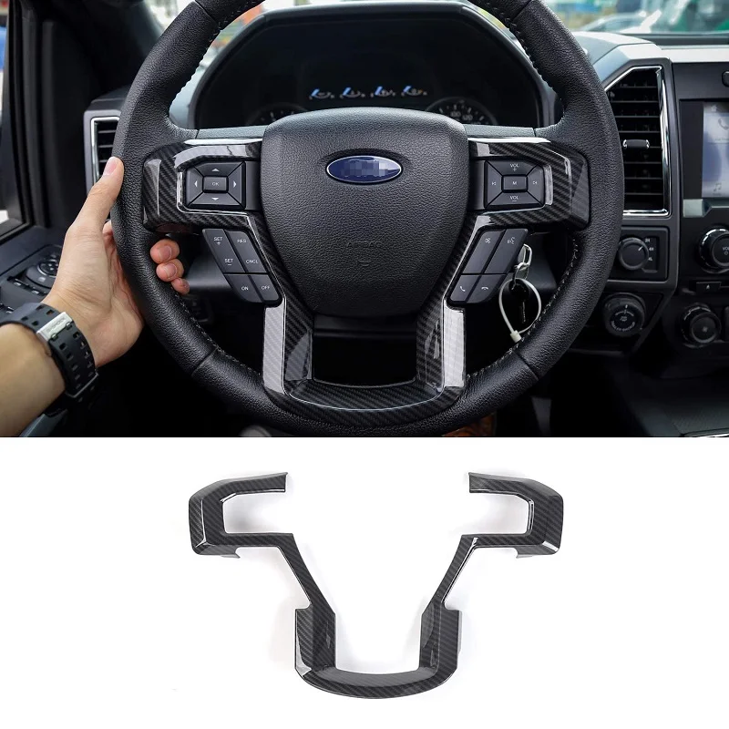 ABS Carbon Fiber Car Steering Wheel Panel Decoration Cover Trim Moulding Sticker for Ford F150 2015-2019 Car Accessories