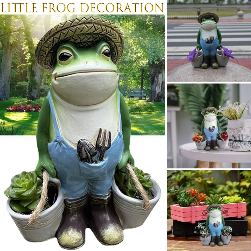 

Frog Statue Resin Wearing A Hat Carrying A Bucket Frog Ornaments Garden Succulent Small Bonsai Crafts Home Balcony Decoration