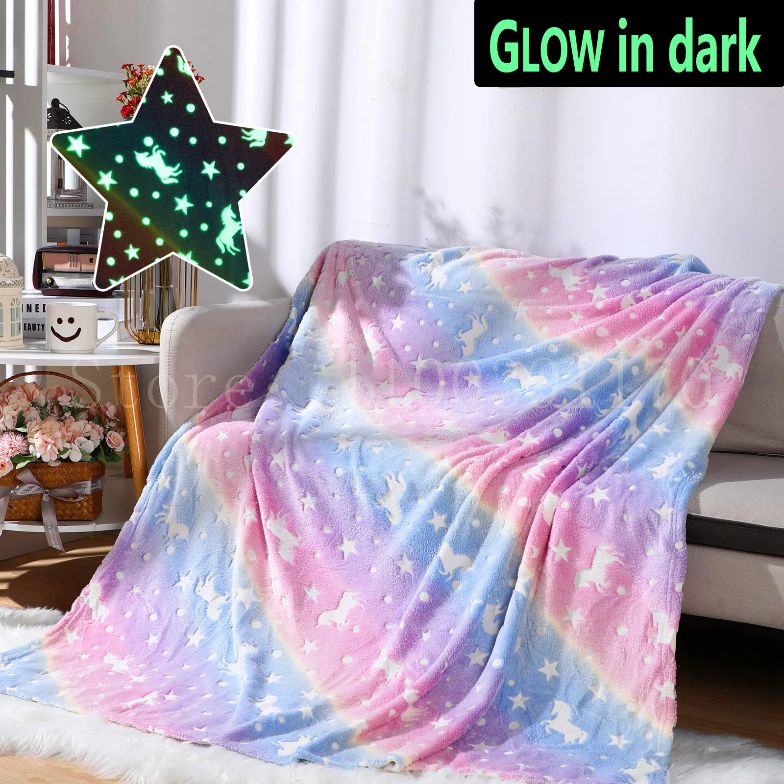 Unicorns Gifts for Girls Unicorn Blankets Throws Magic Blanket Children Luminous Glow Fluorescent Corals Top Cloth Flannel