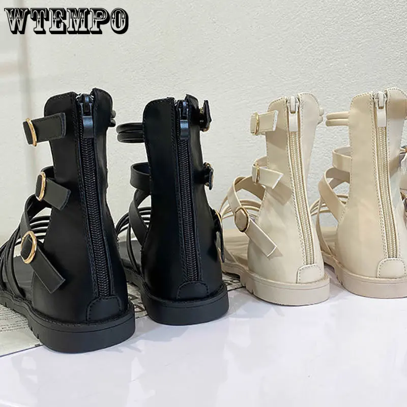 WTEMPO Casual Flats Platform Buckle Women Open Toe Sandals Fashion Summer Sport Thick Beach Women Shoes Rome Lace Up Wholesale