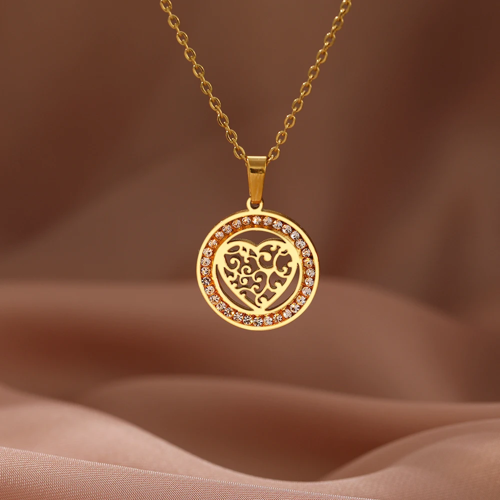 CACANA 316L из нержавеющей стали в стиле ретро любовь полоски Ожерелье Новинка с украшением в виде кристаллов Стразы ожерелья для женщин Свадебные подарки ко дню Святого Валентина