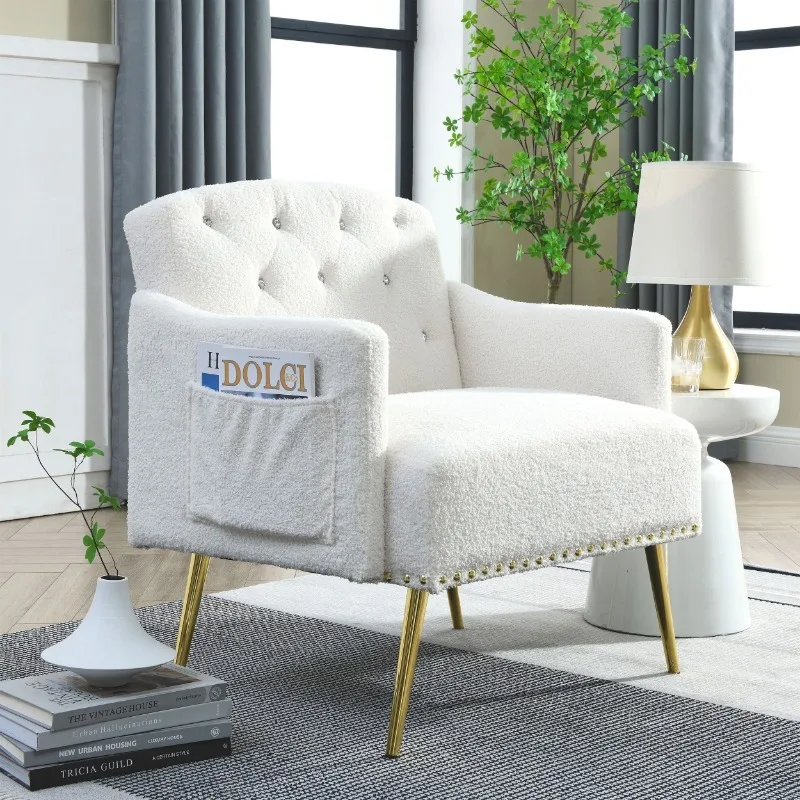 

Modern Tufted Accent Chair, Upholstered Arm Chair Single Sofa for Living Room Bedroom, White