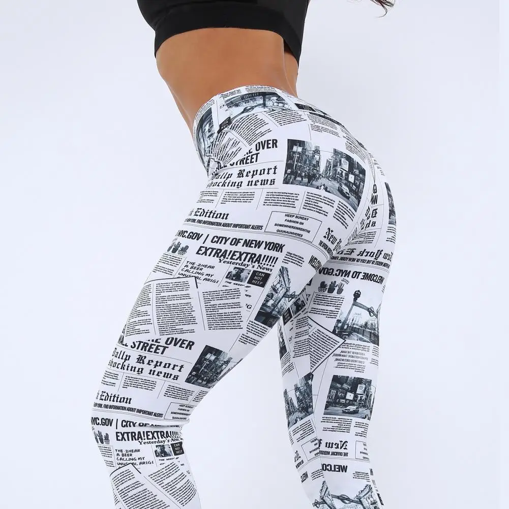 

Women Fitness Pants Yoga Pants Casual Stretchy Newspaper Letter Print Skinny Pants Skinny Pants Elastic Waist Running Leggings