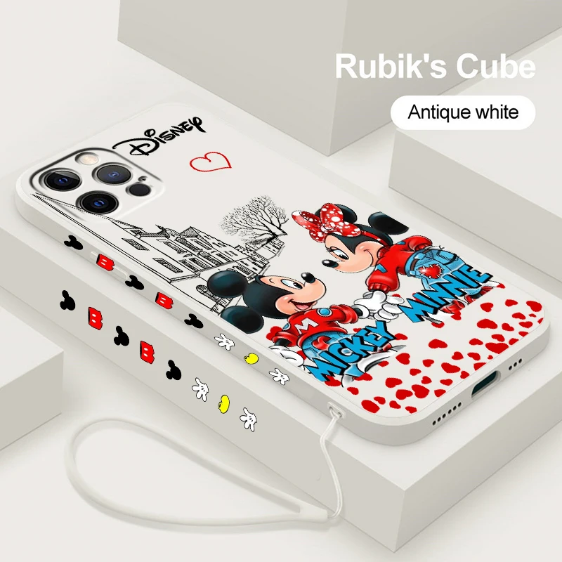 

Love Mickey Mouse Minne Liquid Left Rope Phone Case For Apple iPhone 14 13 12 Mini 11 Pro XS MAX XR X 8 7 6S SE Plus Cover Shell