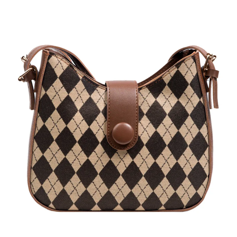 Вместительная дизайнерская винтажная сумка-шоппер со стразами в клетку