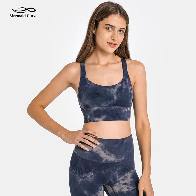 

Mermaid Curve Spring Summer Double Shoulder Straps Shockproof Sports Underwear Women Gather Breathable Widened Hem Yoga Bra Top