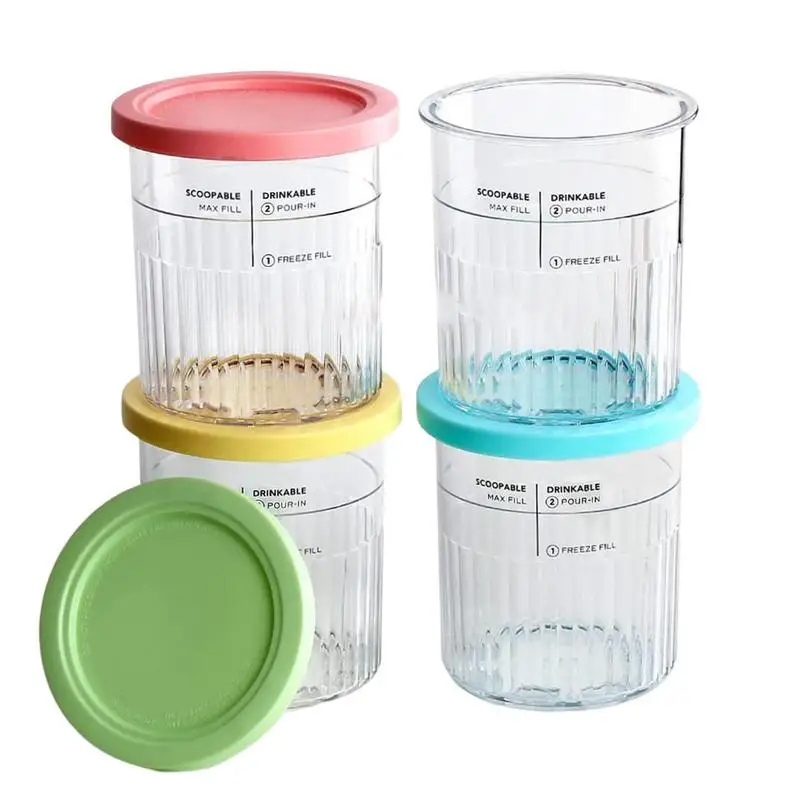 

4pcs Ice Cream Containers With Lids Durable Plastic Material Freezer Storage Tubs Portable Leakproof Ice Cream Yogurt Container