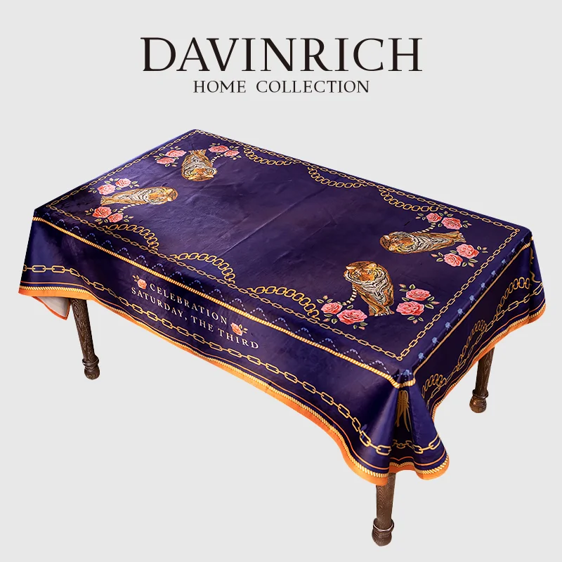 

Новогодняя скатерть DAVINRICH с тигром, роскошная скатерть в американском стиле, скатерть для стола из фиолетового бархата, шикарная домашняя Д...