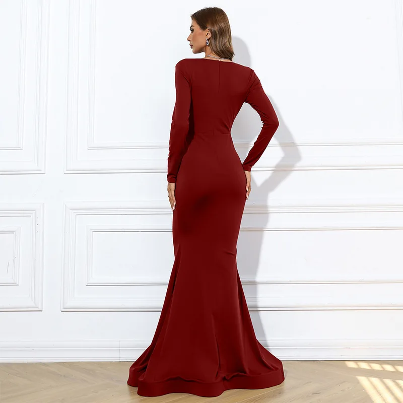 2022 Spring/Summer V Neck Long Dress Elegant Women Evening Dress Sleeves Dresses Girl Party Dress Prom Dresses