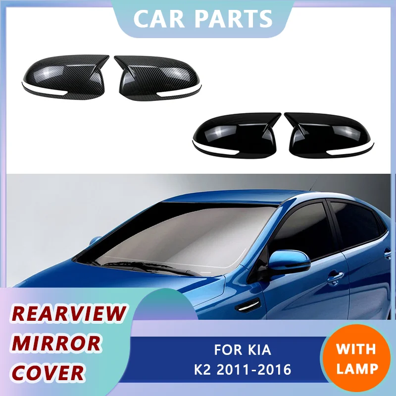 

1Pair With Lamp OX Horn Side Rearview Mirror Cover For Kia k2 2011-2016 Anti-Scratch Add on Rear View Mirror Cover Body Kit