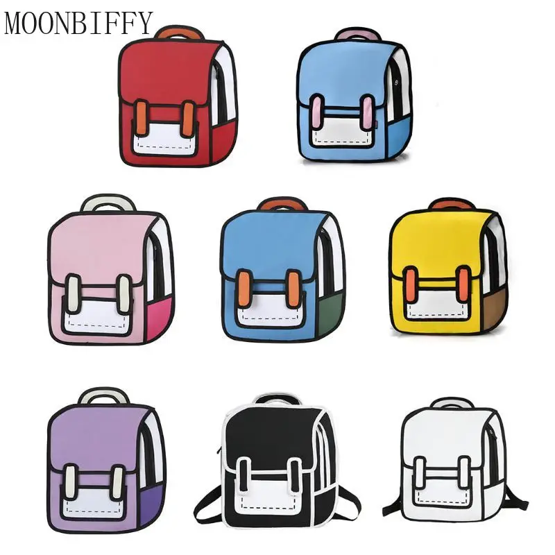 Unisex 2D Drawing Backpack Cute Cartoon School Bag Comic Bookbag for Teenager Girls Boys Daypack Travel Rucksack Bag Bolos