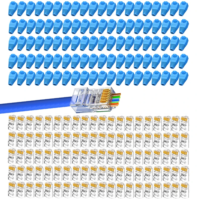 Фото Разъем RJ45 CAT6, проходной, с позолоченными контактами 8P8C, UTP, в защитном корпусе, модульный сетевой штекер Ethernet №1