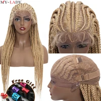 my lady synthetic 30 braided lace front wig box braids wig for black women cornrow braids lace wigs frontal afro wig free gift