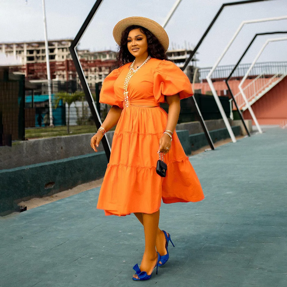 

Женские платья, модная плиссированная юбка с круглым вырезом, открытой талией и рукавами-пузырями, однотонное элегантное женское длинное п...