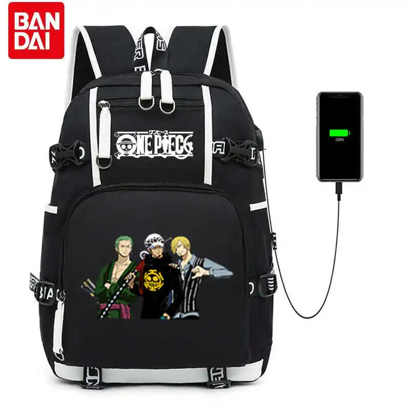 

2022 New Bandai One Piece Luffy Anime Large Capacity USB Rechargeable Canvas Student Schoolbag Children's Waterproof Backpack