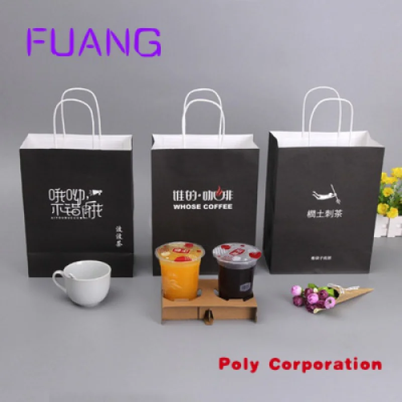 Custom Kraft Takeaway Paper Bags Recyclable White Paper Bag with Handles Bubble Tea Coffee Cup Food Packaging Bag