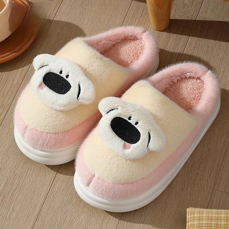 

ASIFN Warm Winter Cotton Slippers Men Women Home Indoor Cartoon Cute Puppy Soft Sole Couples Shoes Zapatos De Mujer