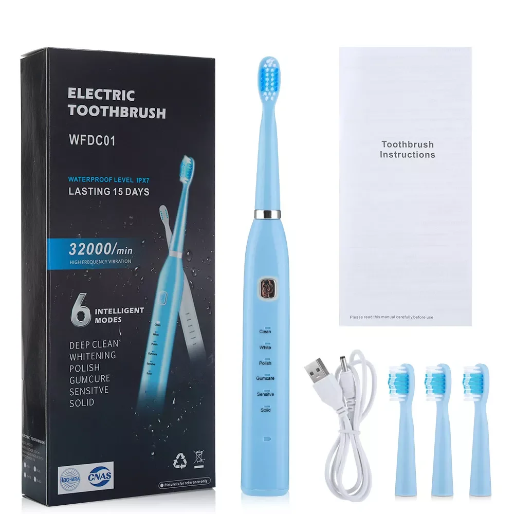 

Sonic Electric Tooth Brush Teeth Cleaner 4 Brush Heads Soft Bristles Teeth Whitening Toothbrush for Adults USB 6 Modes 6 Speeds