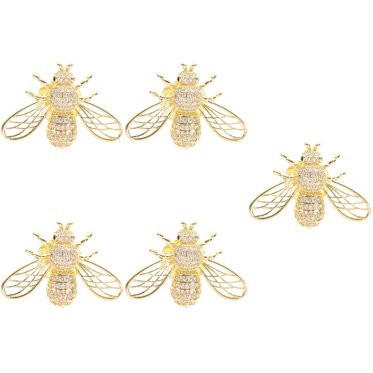 

5 PCS Rhinestone Brooch Bee Corsage Collar Pin 1.5X2.1X3CM Insect Golden Rhinestones Vintage Miss