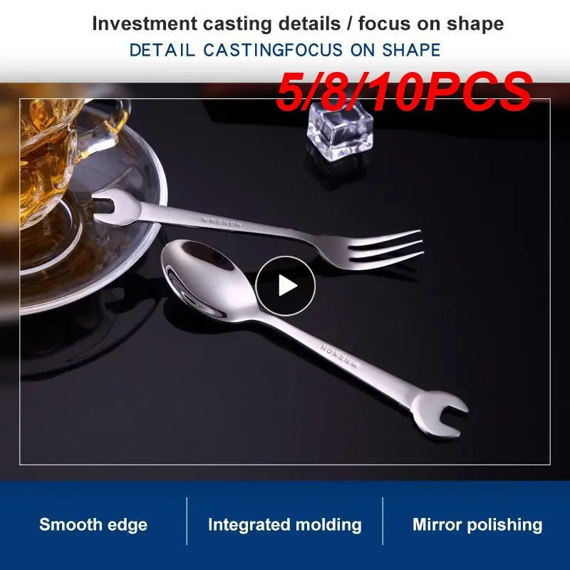 

5/8/10PCS Creative Wrench Spoon Dinnerware Long Forks Coffee Cutlery Set Inner Fruit Dessert Wrench Fork Cooking Accessories