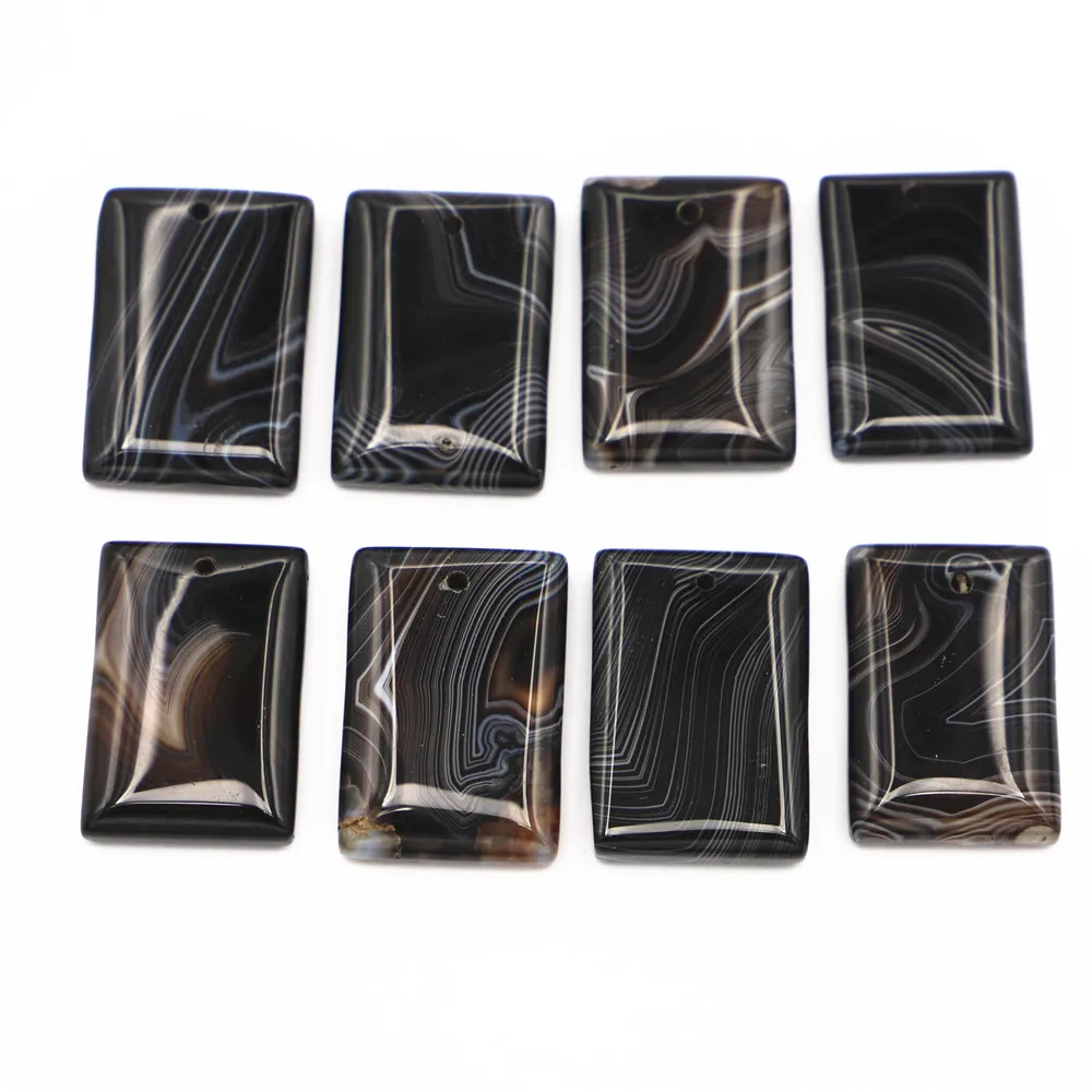 Natural Stone Black Stripe Onyx Agate Rectangle Slice Pendant Charm Shape Reiki for Jewelry Making Necklace Accessories 10PCS