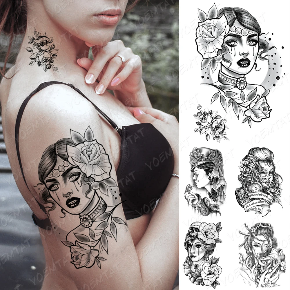 

Waterproof Temporary Tatto Stickers Tears Beauty Rose Peony Snake Skull Pocket Watch Body Art Fake Tattoo Men Women Sexy Tattoos