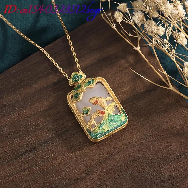 Ожерелье с подвеской в виде белой рыбы из натурального нефрита подарки для