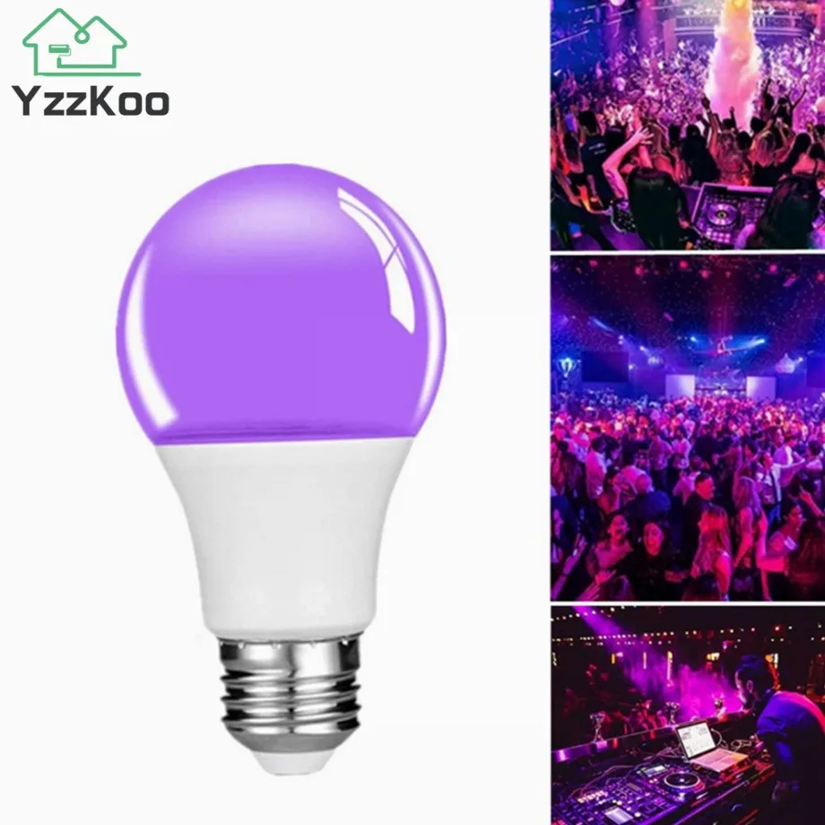 

12W UV Purple Light Bulb AC 85-265V Purple Transparent Cover Hotel Party Ghost House Fluorescent Atmosphere Decoration Light