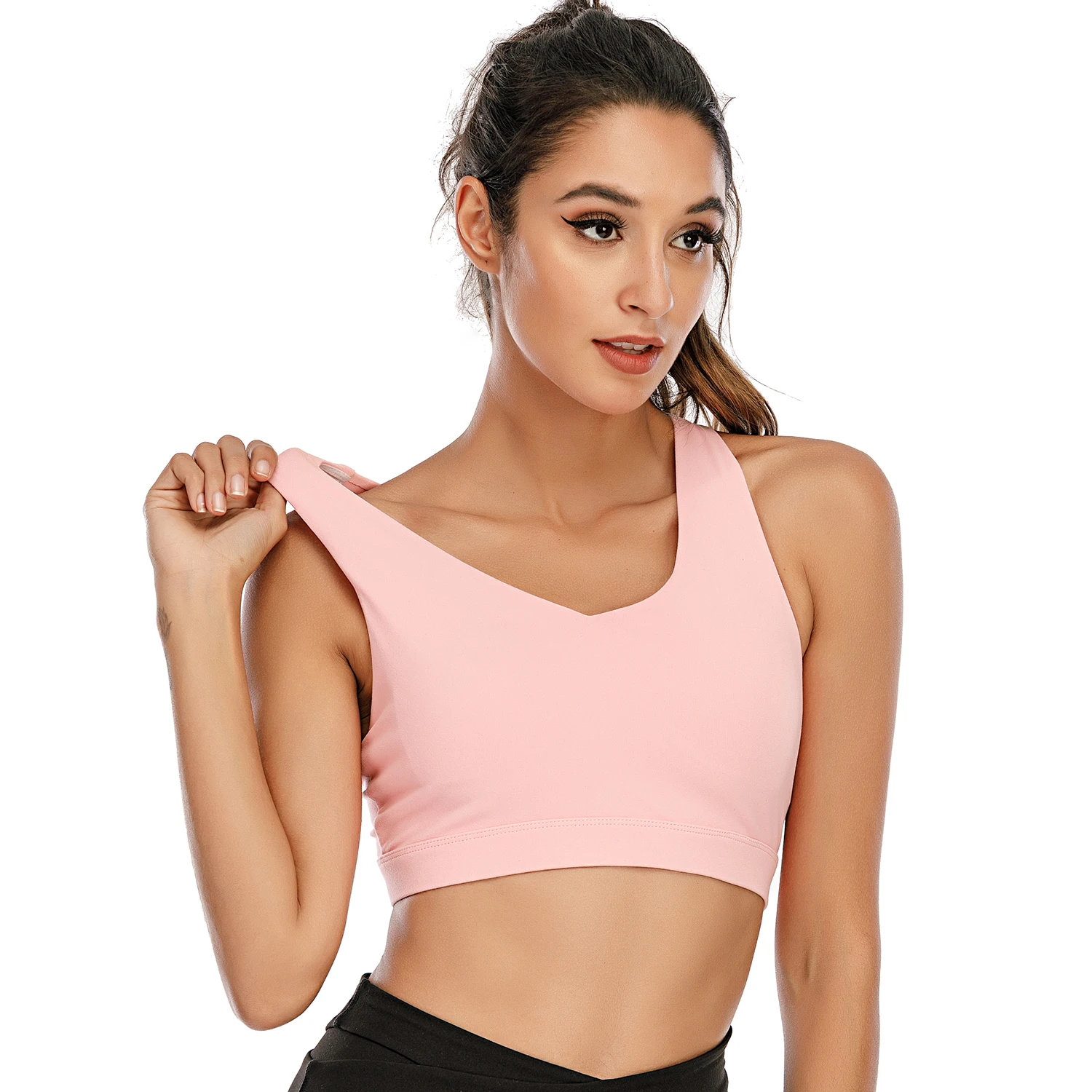 UETEEY Women Sports Bra Back Padded Strappy Yoga Top Bra Breathable Gym Sportswear With Removable Cups for Gym Fitness Yoga