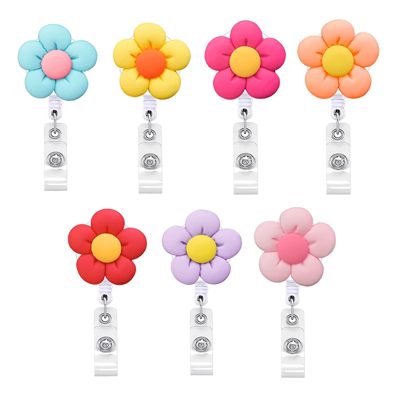 

1PC Cute Candy Color Flower Badge Reel Clip Retractable Badge Holder Name Tag ID Card Holder For Students Nurses Office Worker
