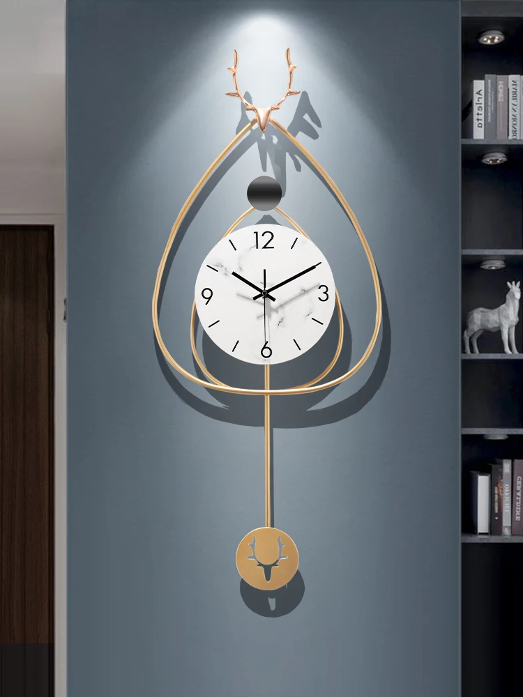 

Movement Golden Silent Large Wall Clock Quartz Frame Craft Simple Luxury Wall Clock Deer Pendulum Reloj De Pared Decor Zegar