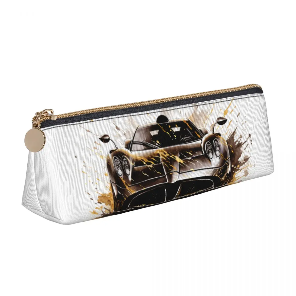 

Speed Sports Car Leather Pencil Case Hyper Artistic Ink Drawing Back to School Teens Pencil Box Vintage Large Triangle Pen Bags