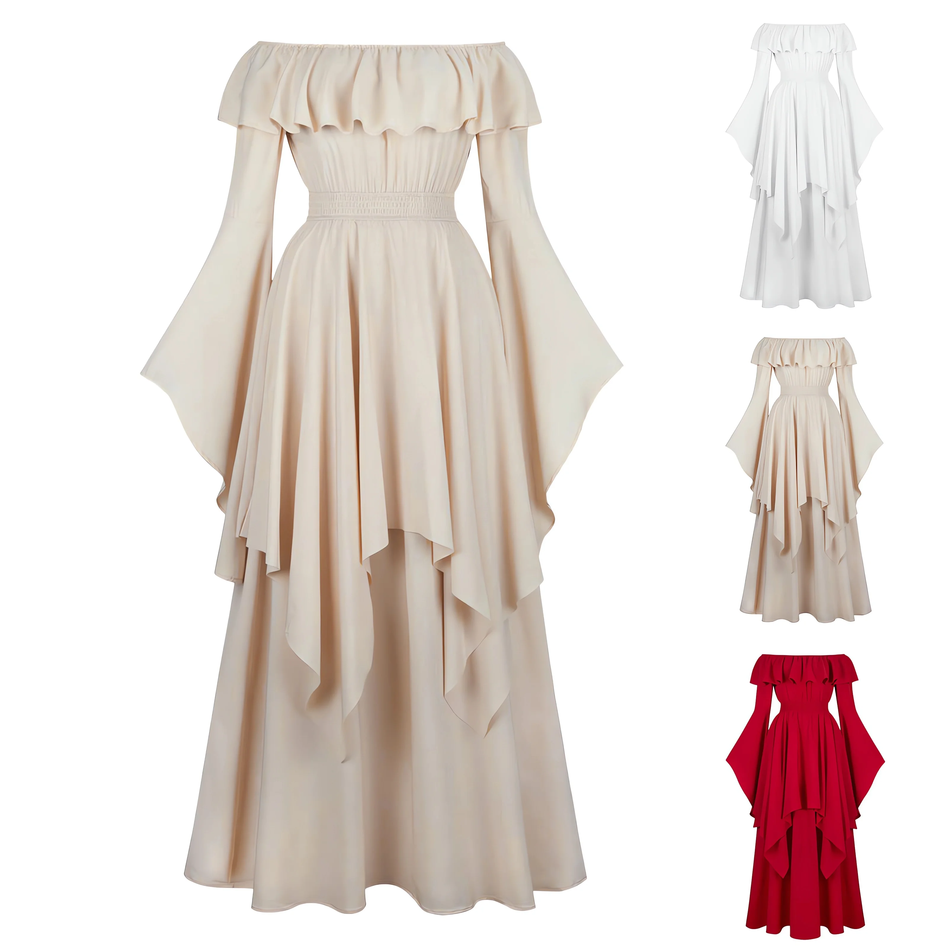 

Women Elegant Dress Short Sleeves Off Shoulder Costume Renaissance Gothic Halloween Carnival Cosplay Party Clothing