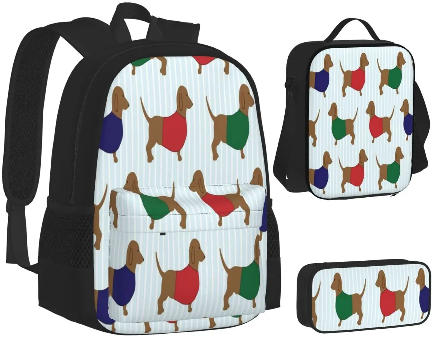School Backpack Dachshund Dog Cartoon Schoolbag Travel Bag Casual Daypack Lunch Bag Pencil Case for Boys Teens Girls 3pcs Sets