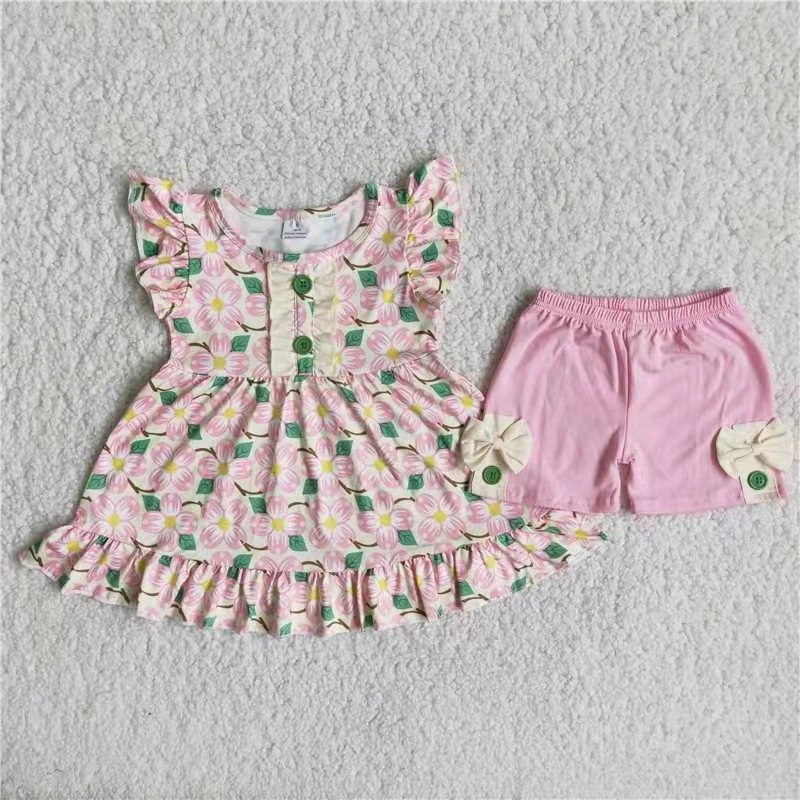 

summer newborn baby girl clothes baby flutter sleeve tunic top and pink shorts outfit set toddler girl clothing set