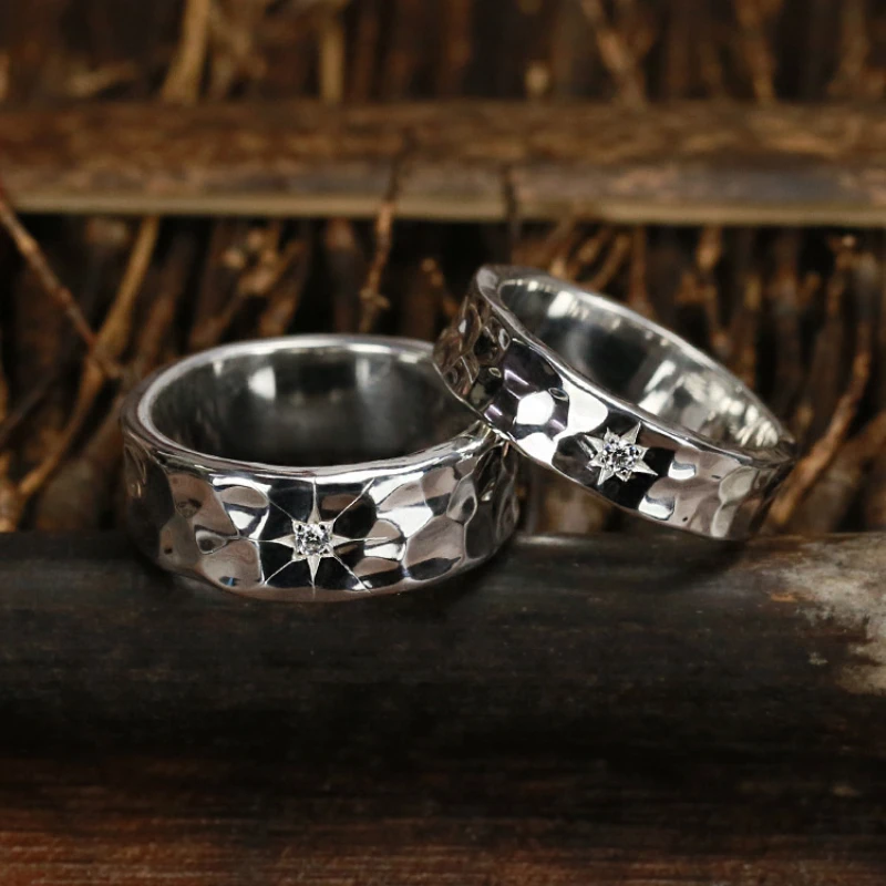 

Simple Fashion Silver Bump Set Zircon Ring Handmade Jewelry Opening Adjustable Ring for Women Men