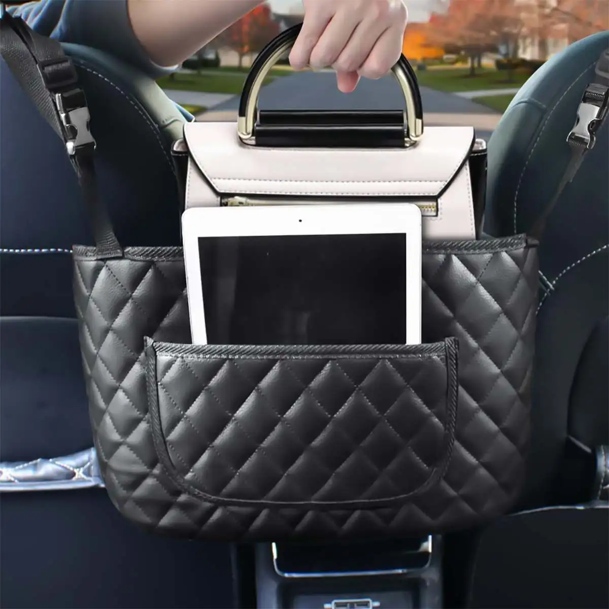 

Car Seat Storage Organizer Handbag Holder PU Leather Auto Interior Stowing Tidying Multifunction Seat Back Bag Car Accessories