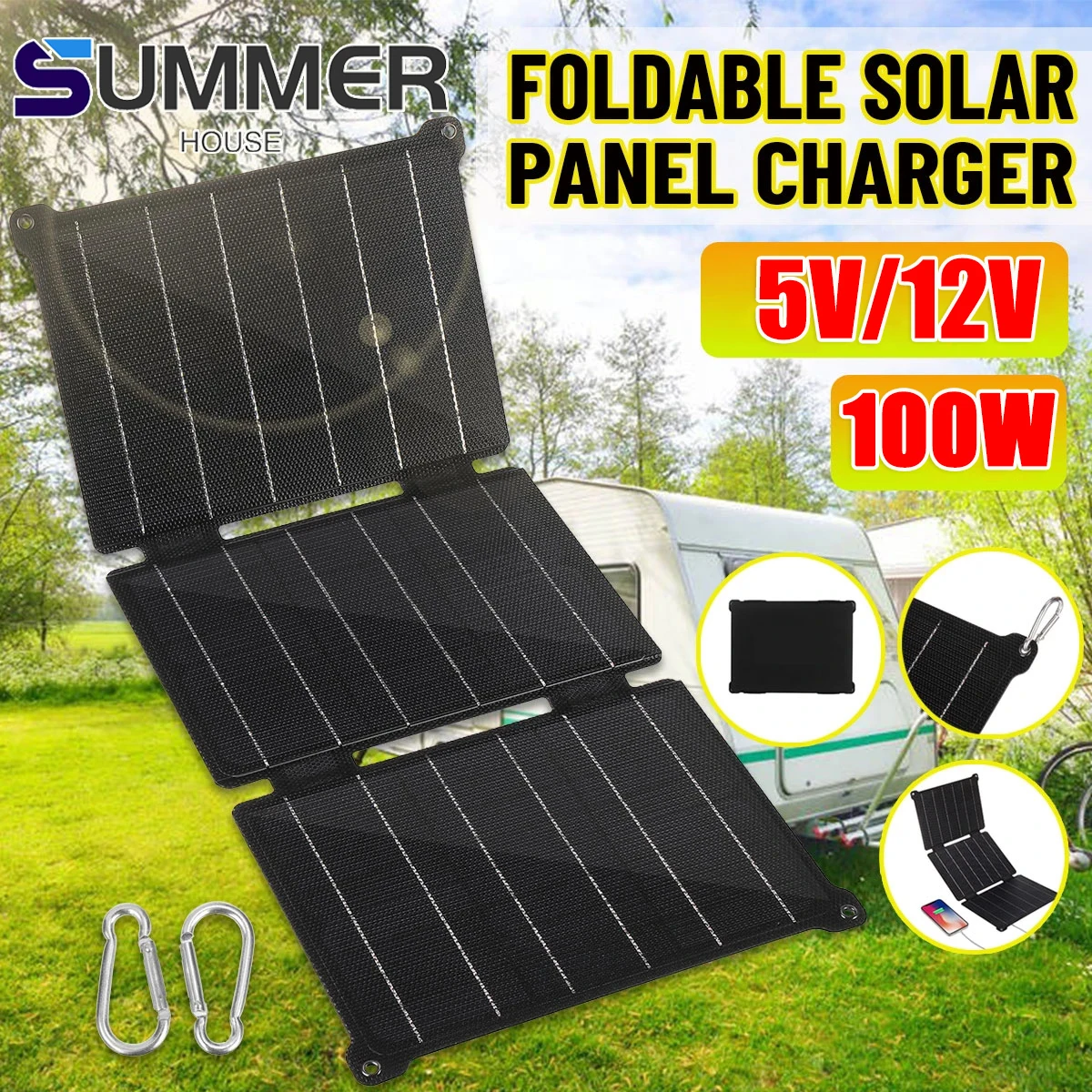 

100W ETFE Solar Panel Portable 5V Double USB QC3 Output Waterproof Solar Charger Foldable Solar Cell Pack for Cell Phone Charger