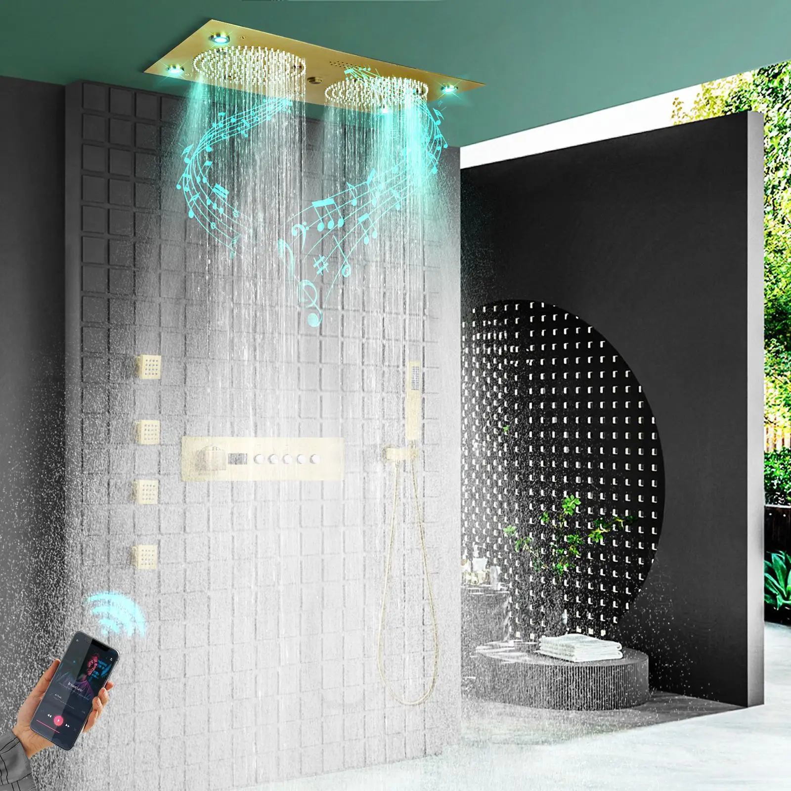 Фото Музыкальный душевой набор Laskin 620*320 мм со скрытым LED-освещением, постоянной температурой и цифровым LED-дисплеем для ванной комнаты №2