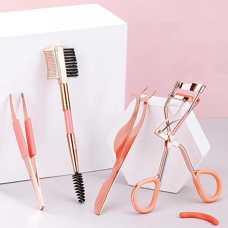 

5PCS Women Eyebrow Trimmer Set Comb Scissors Eyebrow Face Hair Removal Eyelash Curler Tools Double-ended Brush Security Portable