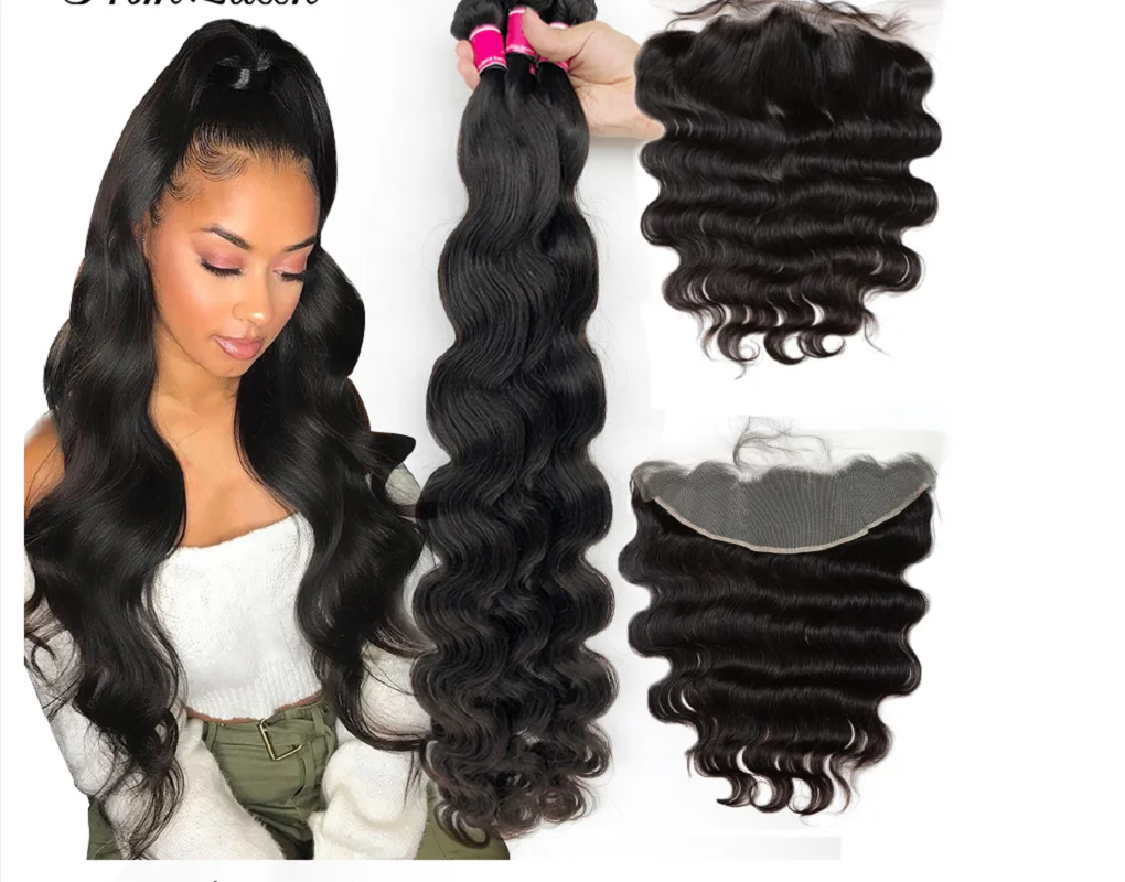 

Body Wave Bundle With 13X4 Lace Closure Frontal 100% Human Hair Extension 3 Bundles With 4x4 Lace Peruvian Ailpearl Virgin Hair