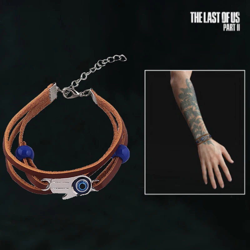 

The Last of Us Part 2 Bracelet Ellie Dina Hamsa Evil Eye Blue Beads Leather Bracelets Bangles for Women Men Jewelry Gift